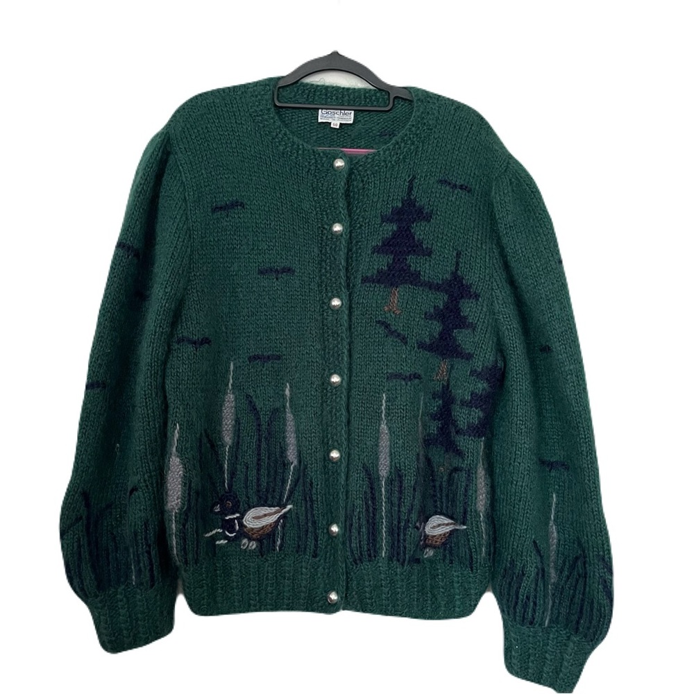 Goschler Trachten Hand-Knit Austrian Cardigan – Wool Mohair Blend – Size 40
